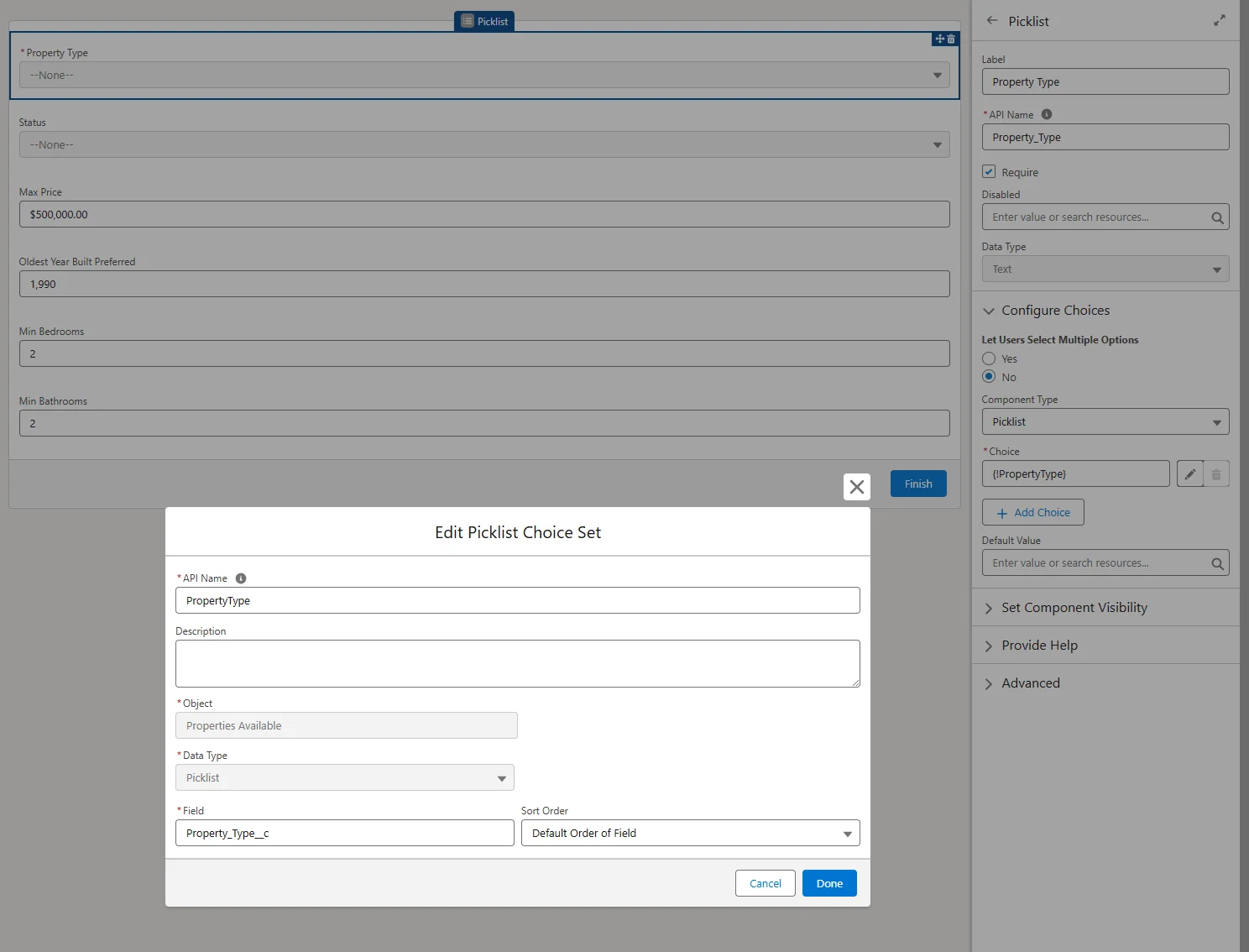 Dynamic Search screen configuration