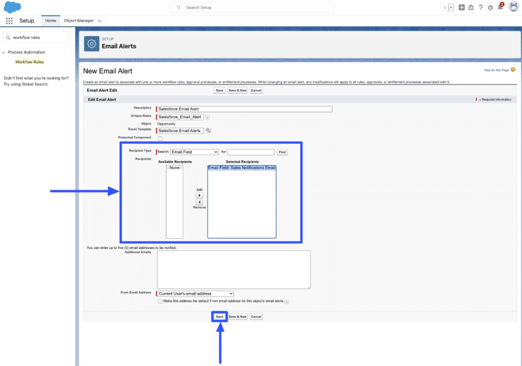 Salesforce Email Alert Setup