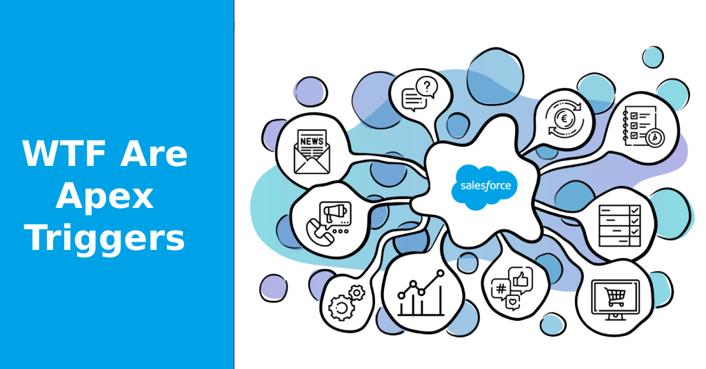 Guide to Apex Triggers in Salesforce showing code structure and examples.
